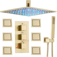Robinet de douche encastré de haute qualité pour salle de bain, finition or brossé, 8 pouces, thermostatique, double poignée, eau froide et chaude, ensemble de douche avec pommeau carré souple
