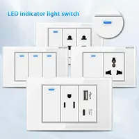Prise murale américaine avec interrupteur, 3 prises 15A, indicateur LED IP21, universelle, en verre trempé blanc, prise thaïlandaise USB Type-C