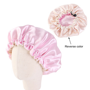Custom Logo Hot Style Sleep Cap Soft Satin Hair <strong>Bonnet</strong> Double Layers Kid Satin <strong>Bonnet</strong> With Drawstring K-16 - Product Image 3