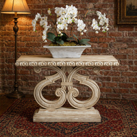 Console de luxe en bois sculpté à la main, style campagne française, finition vieillie, pour entrée et couloir