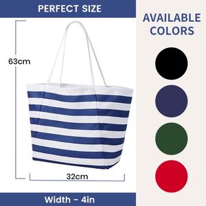 Bolsa de Playa Reutilizable Ecológica a Rayas con Bolsillo Lateral, Bolsa de Hombro de Lona Impermeable de Gran Capacidad - Product Image 2