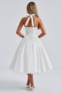 Vestido <span class=keywords><strong>de</strong></span> Verano Chic con Cuello Halter, Sin Mangas, Elegante, para Fiesta, con Cordones, Corte A, Ajustado, Sexy, para Mujer - Product Image 3