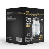Bouilloire en verre 1,8L/2,0L ZY-305, base en acier inoxydable, 1500W, ébullition rapide, arrêt automatique, 220V/110V personnalisable