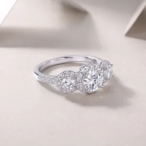 Thời Trang Nhẫn 1Carat Moissanite Kim Cương Engagement Ring 100% 925 Sterling Bạc Trang Sức Phụ Nữ Nhẫn