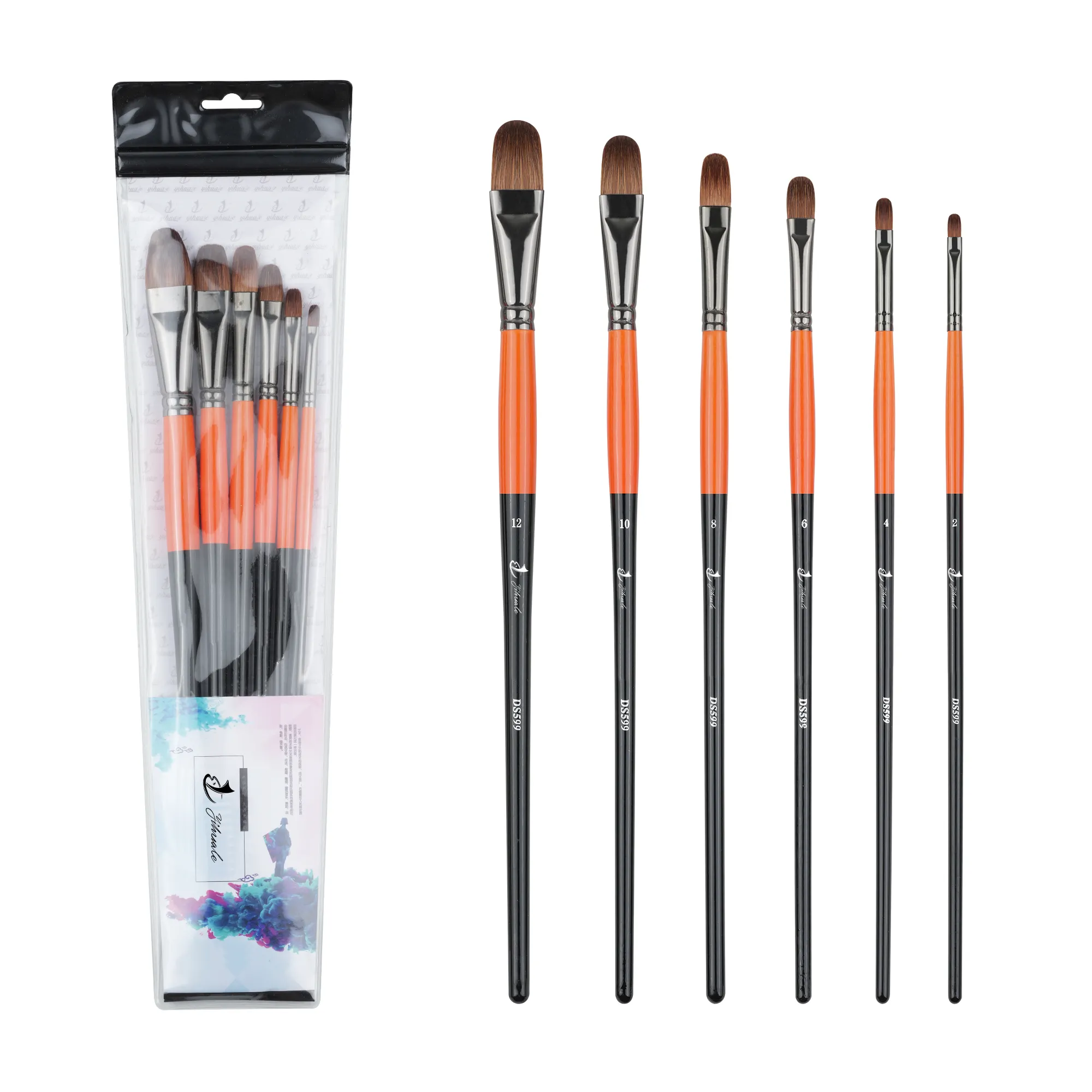 Üretmektedir 6 adet uzun saplı boya fırçaları Filbert fırça detay yağlıboya sanatçı yağ fırçası naylon çakal saç plastik kolu