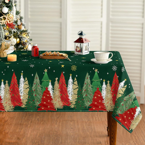 <span class=keywords><strong>Tovaglia</strong></span> Natalizia Semplice in Poliestere Rettangolare con Alberi di Natale Rossi e Neri, Lavabile, <span class=keywords><strong>per</strong></span> Feste, Picnic e Cene - Product Image 2