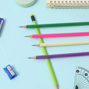 School Office Supplies <b>Paint</b> Coated Pencil <b>Set</b> 7 Inches HB Triangle Fluorescent Color <b>Paint</b> Poplar Wood Pencil With Color Eraser - Product Image 5