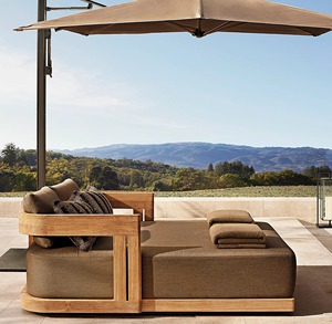 Chaise longue en teck moderne avec coussins en polyester, dossier solide, mobilier d'extérieur, design contemporain, durable, utilisation sur sol dur - Product Image 5