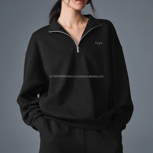 Sweat-shirt unisexe décontracté et respirant en maille tricotée avec logo 3D brodé le long du col zippé, coupe ample, collection 2026, best-seller - Product Image 1