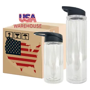 double walled pre drilled plastic Acrylic 10oz snowglobe sport water bottle with Strap Flip Top Lid for kids drinking