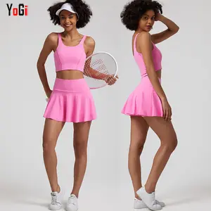 卸売女の子2ピースショートゴルフスカートテニスドレスセット女性用ポケット付き