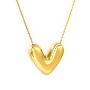 Nouveauté, collier avec pendentif en forme de cœur lisse en acier inoxydable personnalisé, plaqué or 18 carats, imperméable, ne se décolore pas, pour femmes - Product Image 1