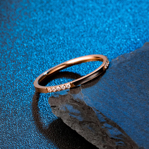 Rose <b>Gold</b> Diamond Encrusted Women's <b>Ring</b> 2mm Zircon <b>Set</b> Titanium Steel Pinky <b>Ring</b> Jewelry Gift - Product Image 4