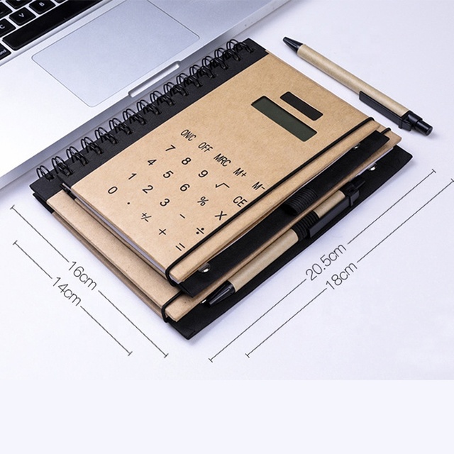 Customized logo Notebook Calculator Pen Attached Promotional Gift 8 Digits Electronic Paper Calculator for Office Student