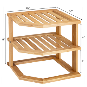 Trépied d'angle multifonctionnel pliable en <span class=keywords><strong>bambou</strong></span> à 3 niveaux pour organiser les épices et les condiments de cuisine, supports et étagères de rangement - Product Image 2