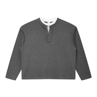 Pull unisexe 280G épais à col Henley, effet deux pièces, manches longues, style Old Money, coupe ample à épaules tombantes, pour tenue quotidienne