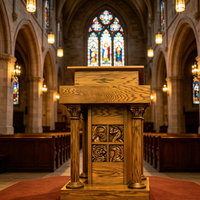 Pupitre d'église en bois sacré pour centre de ministère, lieu religieux, espace sacré, scène de sermons, lutrin