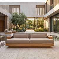 Canapé d'extérieur en teck à deux sections, canapé de jardin moderne, tissu imperméable à séchage rapide, sièges haut de gamme pour résidences et complexes hôteliers