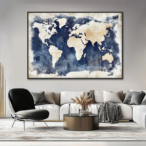 Phòng khách trang trí nội thất vàng đen Áp phích cổ điển lớn tường nghệ thuật vải in trừu tượng bản đồ thế giới sơn - Product Image 3