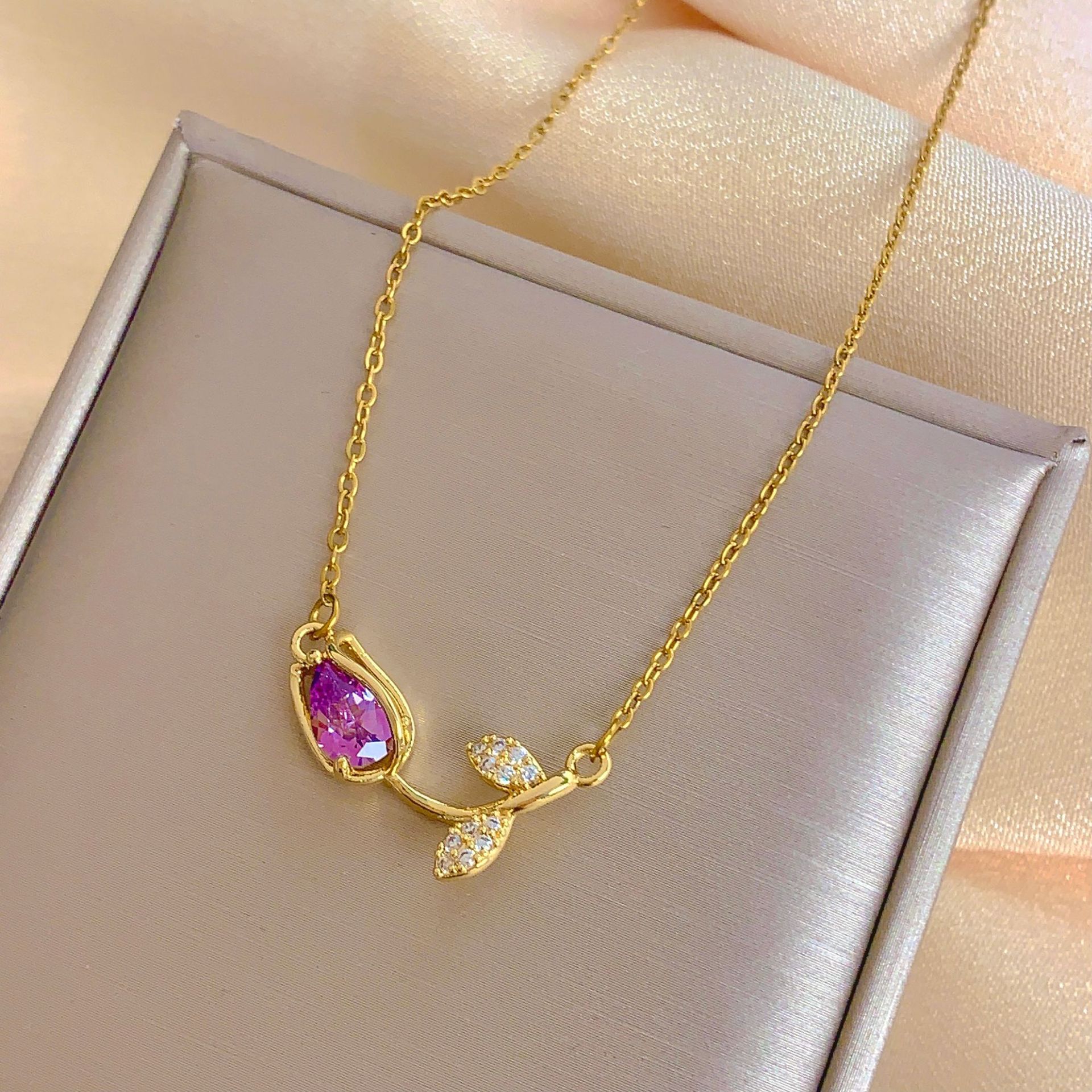 Purple tulip necklace