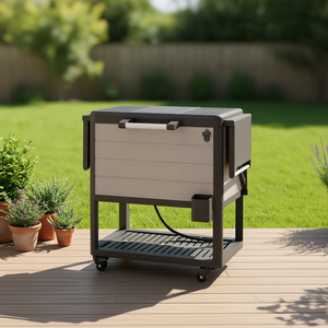 Chariot isotherme d'extérieur 104 litres gris avec ouvre-bouteille, étagères et roues, grande capacité, en plastique - Product Image 2