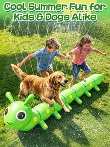 Jouet arroseur gonflable géant en forme de chenille de 97 pouces pour enfants et chiens, idéal pour les jeux aquatiques d'été dans la cour - Product Image 3