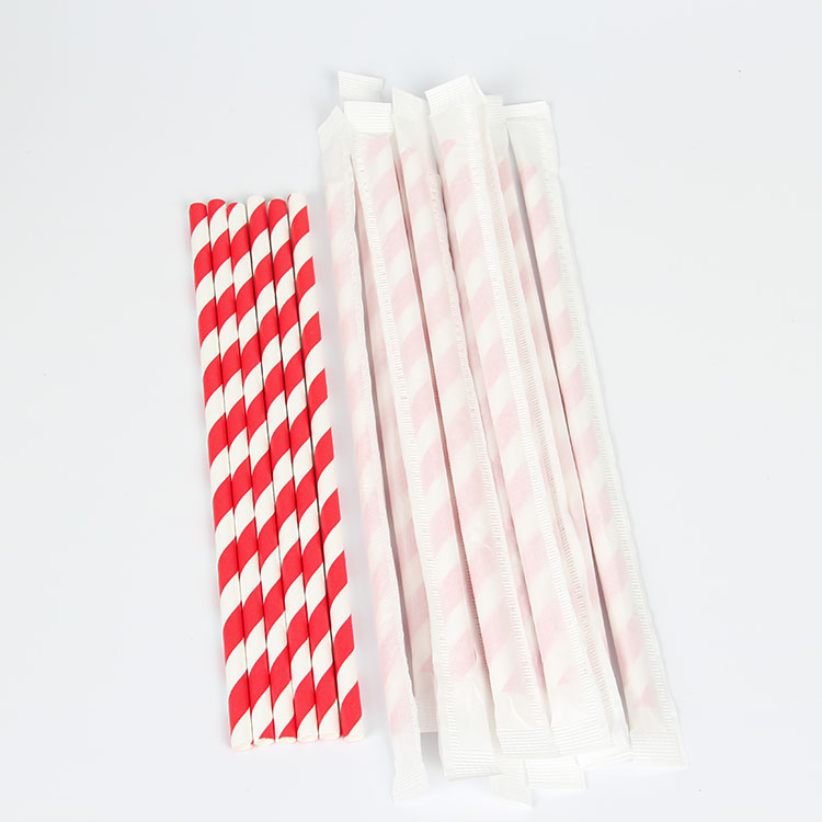 Wholesale Disposable Striped Paper Straws Biodegradable Travel Drink Straws Individually Wrapped PE Water Coffee Juice Milk Tea