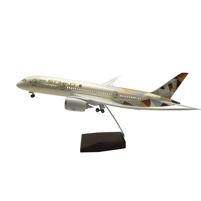 Boeing-modelo de avión de simulación con ruedas y luces, modelo de avión de aviación civil, adornos de aviación, 787 etihave Airways