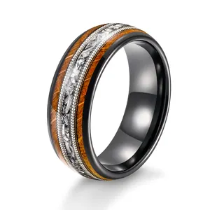 Men's Fashion Wedding Band Jewellery 8mm Whiskey Barrel Wood Guitar Strings Aluminum Inlay Tungsten Carbide Rings for Men