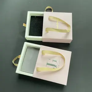 Kundendefinierte Schubladen Luxus-Schmuckverpackung Papier-Geschenkbox mit Griff für Ring Ohrring Schmuckverpackung mit Logo