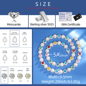 Pearl Series 9,5mm Plata de Ley 925 colores mezclados VVS Moissanite piedra preciosa perla de agua dulce racimo Halo collar de cadena de tenis - Product Image 6