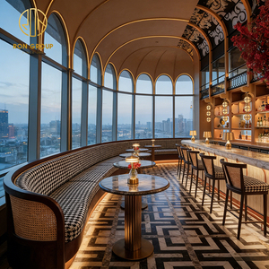 Tavolo Rotondo in Marmo con Cornice in Legno Personalizzata Stile Mid-Century Modern, Sedia in Rattan, Divano Imbottito, Arredamento per Caffetterie, Bar e Ristoranti - Product Image 5