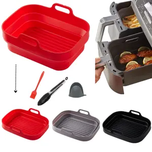 Ensemble de doublure en silicone pour friteuse à air rectangulaire pliable double pot antiadhésif de 8 à 10 pintes panier de cuisine pliable