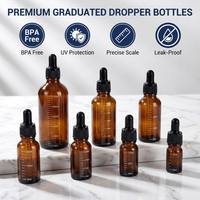Flacons compte-gouttes en verre ambré pour huiles essentielles de 5 à 100 ml, flacons échantillons de sérum de 1 oz, 30 ml, 50 ml avec graduation, emballage pour produits aromatiques et soins de la peau