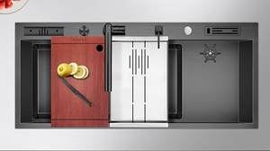 Fregadero de Cocina Grande de Acero Inoxidable Nano Negro con Lavavasos Integrado y Portacuchillos - Product Image 2