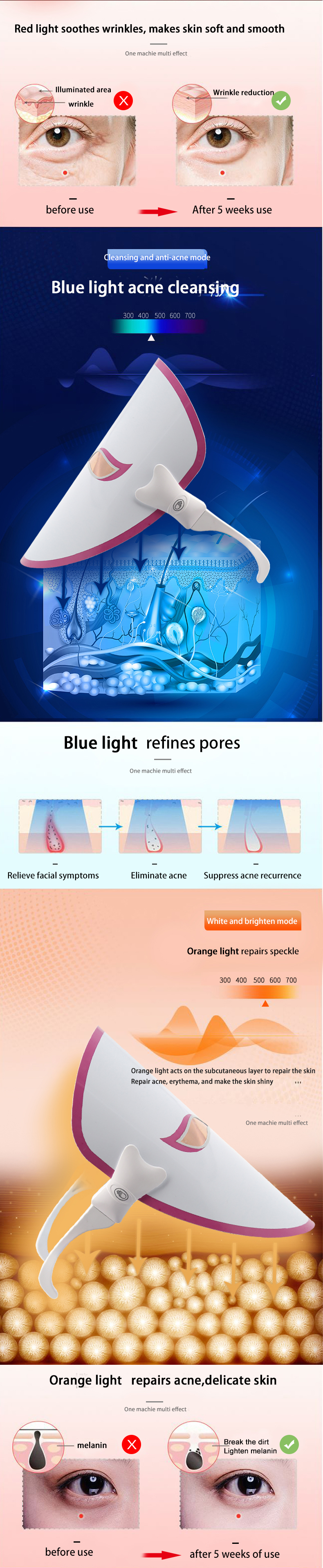 New Design Oem Color Silicone 3D Skin Facial Uv Led Therapy Beauty Light Screen Phototherapy Mask