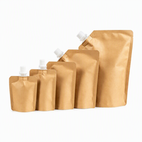Pochette à bec verseur en papier kraft biodégradable, sac d'emballage liquide écologique à fond plat pour jus et sauces, vente en gros OEM