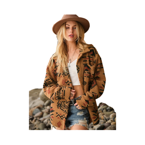 Sudadera con Capucha de Felpa Ultrafina Personalizada con Estampado Azteca para Mujer, Abrigo Informal Étnico con Cierre y Cuello Alto de Poliéster - Product Image 4