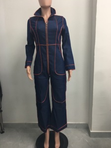 Combinaison décontractée pour femmes, nouvelle collection automne/hiver, coupe ajustée, col en V, grande taille, couleur unie, grande poche, tendance - Product Image 3