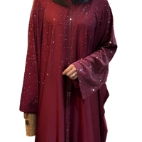 Ensemble Abaya élégant rose poudré à devant ouvert, robe islamique modeste de luxe pour femmes musulmanes avec hijab