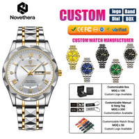POEDAGAR 615 Montre-bracelet de luxe bicolore pour homme, boîtier de 11 mm, fermoir caché à bouton-poussoir, étanche 3 ATM, double calendrier, quartz original
