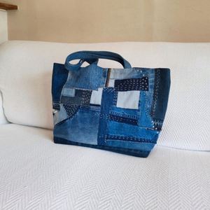 Denim <b>Patchwork</b> Shoulder <b>Bag</b> Custom Travel Fashion Women Tote Handbags Weekender Beach <b>Bags</b> Shopping Summer Autumn Recycled - Product Image 2