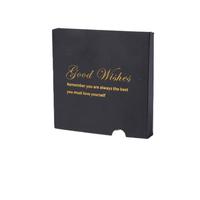 Boîte en carton noire avec tiroir coulissant, dorure à chaud, texte « Bonnes Vœux », emballage cadeau personnalisé pour bijoux et petits cadeaux