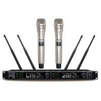 Mikrofon Nirkabel Genggam ADX400 Dual Channel UHF PLL Baterai AA Konektor XLR Bandwidth 640-690MHz Jangkauan 150M Portabel Hitam