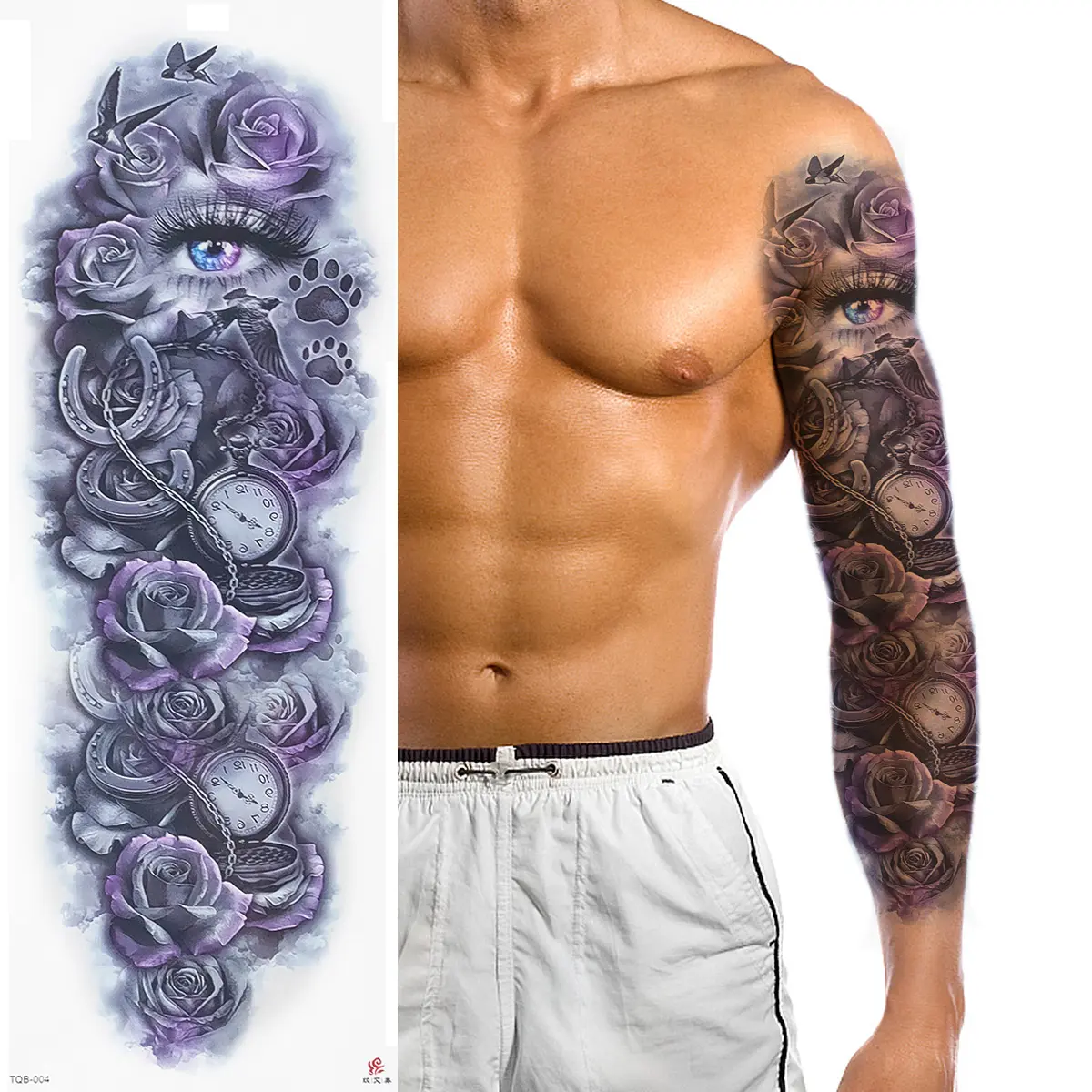 Stiker tato lengan penuh pria dan wanita, tato harimau naga Transfer paha stiker gambar besar simulasi seni tubuh