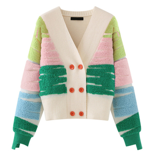 ODM Fashion Styles <span class=keywords><strong>Cardigan</strong></span> Suéter de punto de color para <span class=keywords><strong>mujer</strong></span> Suéter de manga larga Suéter peludo - Product Image 2