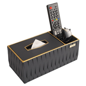 Modern Tissue Box With <b>Remote</b> <b>Holder</b> And Ashtray Resin Living Room Storage Organizer Black Gold Trim Multi Functional - Product Image 5