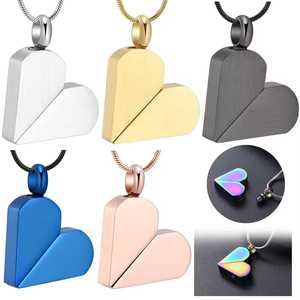 Kalung guci abu peliharaan bentuk hati persegi dapat diputar 360 derajat baja tahan karat perhiasan kremasi harmoni - Product Image 1