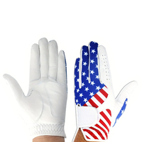 Guante de Golf Profesional de Piel de Cabretta con Bandera de EE. UU., para Mano Izquierda, Impermeable, Color Blanco Perla, Cierre de Velcro Personalizado, Precio de Fábrica