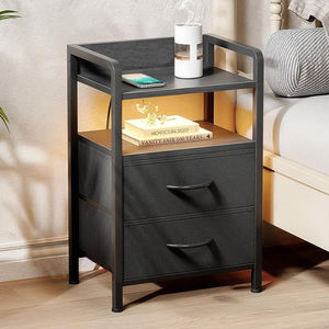 Mesita de Noche <span class=keywords><strong>con</strong></span> Estantes de Almacenamiento, Mueble Pequeño <span class=keywords><strong>con</strong></span> 2 Cajones, Mesita de Noche Sencilla y Moderna - Product Image 2